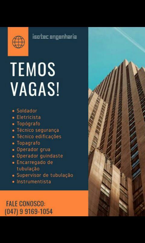 Vagas de Emprego na Empresa Isotec Engenharia.
