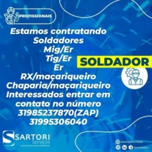 Sartori Serviços está contratando soldadores profissionais.