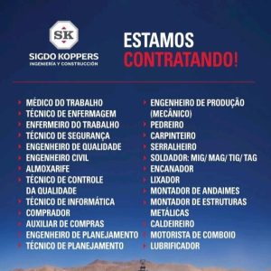 Diversas oportunidades de emprego na Empresa Sigdo Koppers Brasil SKIC.