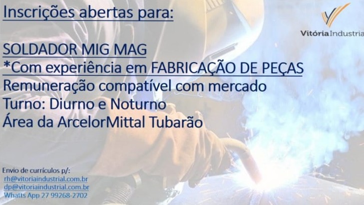 Vitória Industrial: Inscrições abertas para Soldador MIG/MAG